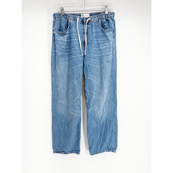 zara denim chambray loose fit drawstring jean pants US4 - Picture 2 of 6